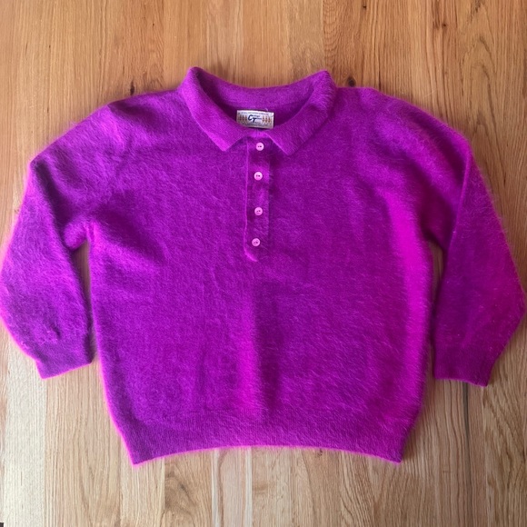 College Town Sweaters - Vintage Angora Rabbit Hair & Lambswool 3/4 Sleeve Purple Sweater College Town